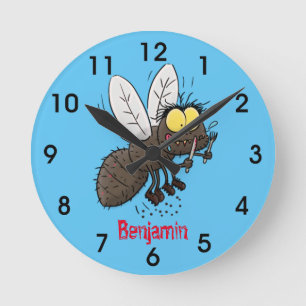 Horloge Ronde Drôle dessin animé d'insecte de la mouche à cheval