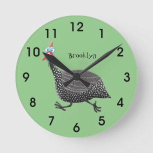 Horloge Ronde Drôle dessin animé d'oiseau de Guineafowl