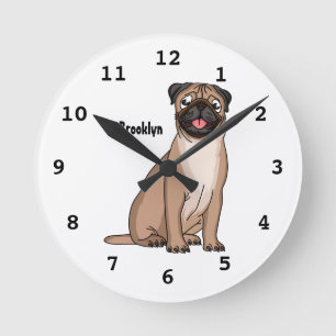 Horloge Ronde Drôle joyeux dessin animé de chien de carlin
