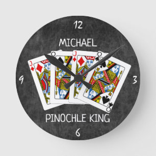 Horloge Ronde Drôle Pinochle King sur Noir