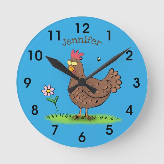 Horloge Ronde Drôle poulet rustique whimsical dessin animé (Recto)