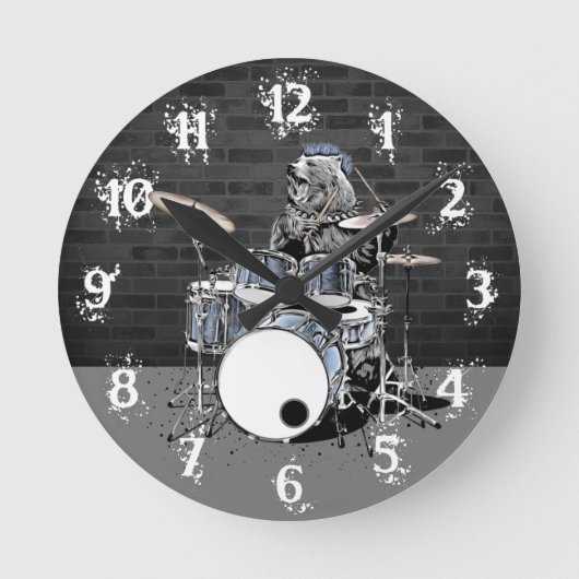 Horloge Ronde Drôle Punk Rock Drummer Ours Jouer Drums Rocker (Recto)