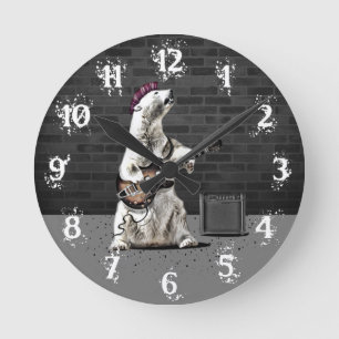 Horloge Ronde Drôle Punk Rock Ours Jouant Guitare Heavy Metal