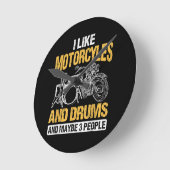 Horloge Ronde Drummer Drumming J'Aime Les Motos Et Les Drums (Angle)