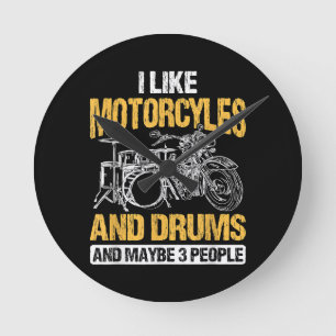 Horloge Ronde Drummer Drumming J'Aime Les Motos Et Les Drums