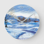 Horloge ronde du chemin de neige d'hiver (Recto)