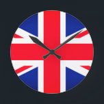 Horloge ronde du drapeau Union Jack<br><div class="desc">Horloge murale ronde avec image du drapeau Union Jack.</div>