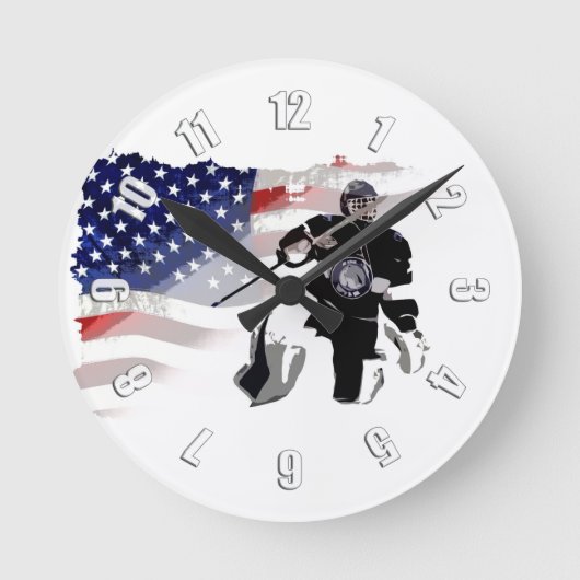 Horloge ronde du gardien de hockey et du drapeau a (Recto)