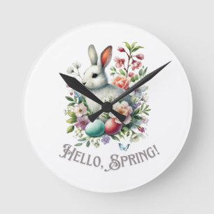 Horloge Ronde Easter Aquarelle Lapin & Oeufs
