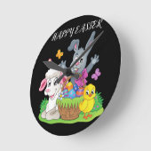 Horloge Ronde Easter rabbit, lamb & chick Acrylic clock. (Angle)