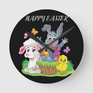 Horloge Ronde Easter rabbit, lamb & chick Acrylic clock.