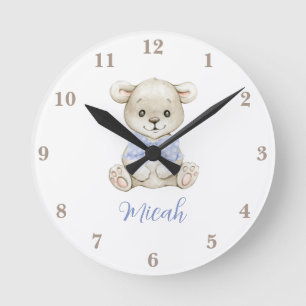 Horloge Ronde Eau adorable ours en peluche bleu noeud papillon