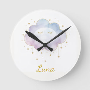 Horloge Ronde Eau de lavande personnalisée pour bébé Nuage Gold