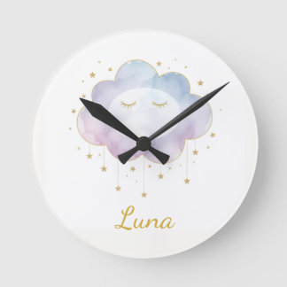Horloge Ronde Eau de lavande personnalisée pour bébé Nuage Gold 