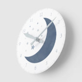 Horloge Ronde Eau de lune et étoiles bleu marine aquarelle (Angle)