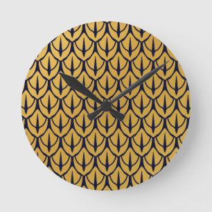 Horloge Ronde Écaille de Dragon Art Déco - Écailles Bleues et Do