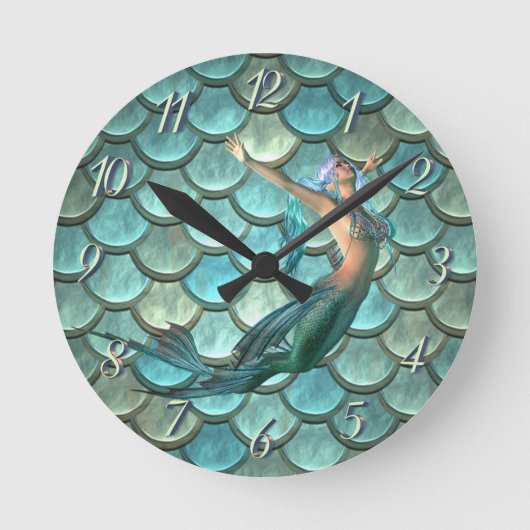 Horloge Ronde Écailles de queue de sirène sur sirène (Recto)