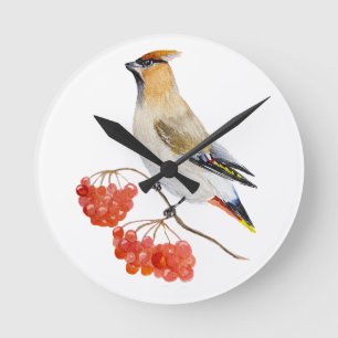 Horloge Ronde Écirage d'oiseaux de la forêt d'aquarelle
