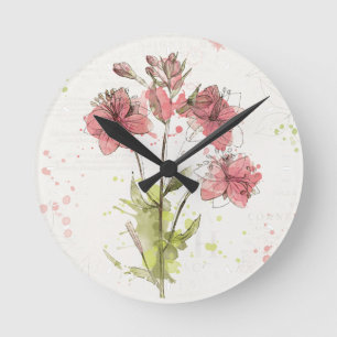 Horloge Ronde Éclaboussure rose foncée florale