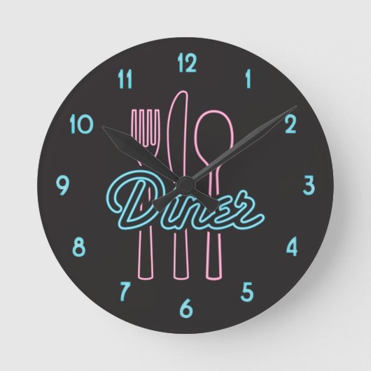 Horloge Ronde Écluse ronde Neon Diner Pink, Blue Silverware des (Recto)