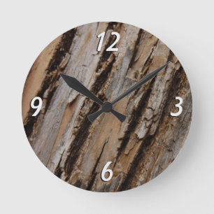 Horloge Ronde Écorce d'arbre I Dessin texturé abstrait naturel