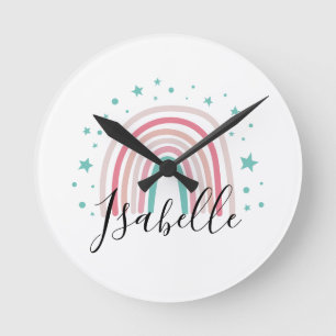 Horloge Ronde Ecriture arc-en-ciel rose fille moderne personnali