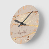 Horloge Ronde Écriture de nom d'agate en or beige (Angle)