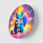 Horloge Ronde Écureuil Bleu Mangeant Un Fruit (Angle)