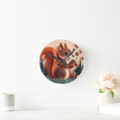 Horloge Ronde Écureuil d'art en papier tenant une noix 3D (Maison)