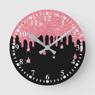 Horloge Ronde Effet Parties scintillant rose et étincelles
