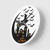 Horloge Ronde Éffrayant chauves-souris et sorcière Halloween sur (Angle)