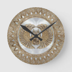 Horloge Ronde Egyptien Scarab Beetle Pastel Golds