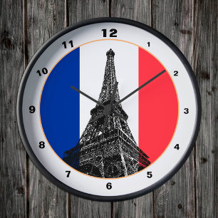 Horloge Ronde Eiffel Tower, French Flag & France / decor Paris