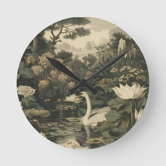 Horloge Ronde Élégance botanique - Le cygne dans la forêt (Recto)