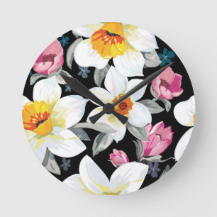 Horloge Ronde Elegance pattern with narcissus flowers