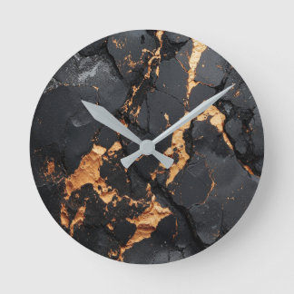 Horloge Ronde Elegant Black Marble with Gold Veins Modern Art