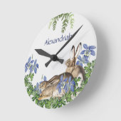 Horloge Ronde Elégant bleu Floral Rabbit Aquarelle Mignonne Lapi (Angle)