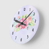 Horloge Ronde Elégant Bouquet de fleurs rose (Angle)