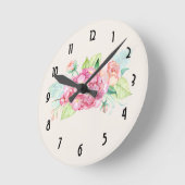 Horloge Ronde Elégant Bouquet de fleurs rose (Angle)