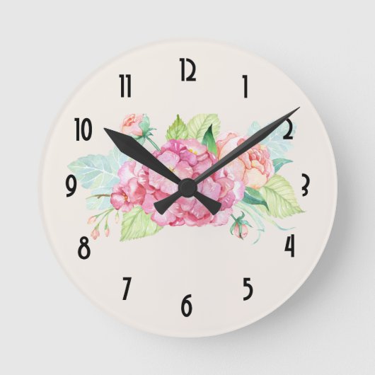 Horloge Ronde Elégant Bouquet de fleurs rose (Recto)