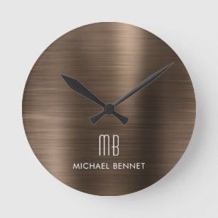 Horloge Ronde Élégant bronze monogramme brossé métal