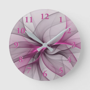 Horloge Ronde Élégant Chaos Moderne Art Fractal Abstrait Rose