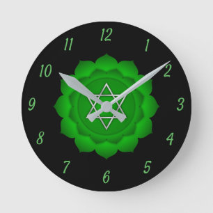 Horloge Ronde Élégant Coeur Vert Chakra Chi Zen Yoga Spirituel