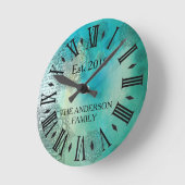 Horloge Ronde Elegant Custom Teal Blue Mandela (Angle)