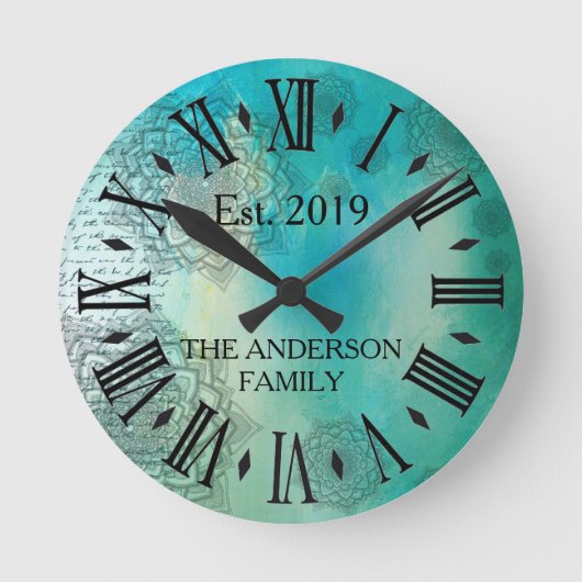 Horloge Ronde Elegant Custom Teal Blue Mandela (Recto)