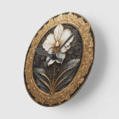 Horloge Ronde Elégant design orchidée dorée (Angle)