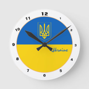 Horloge Ronde Elégant drapeau ukrainien, tendance Ukraine Design