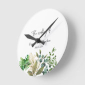 Horloge Ronde Élégant Faire-part de mariage de feuille botanique (Angle)