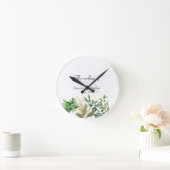 Horloge Ronde Élégant Faire-part de mariage de feuille botanique (Maison)