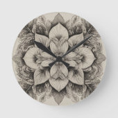 Horloge Ronde Élégant floral noir et blanc (Recto)